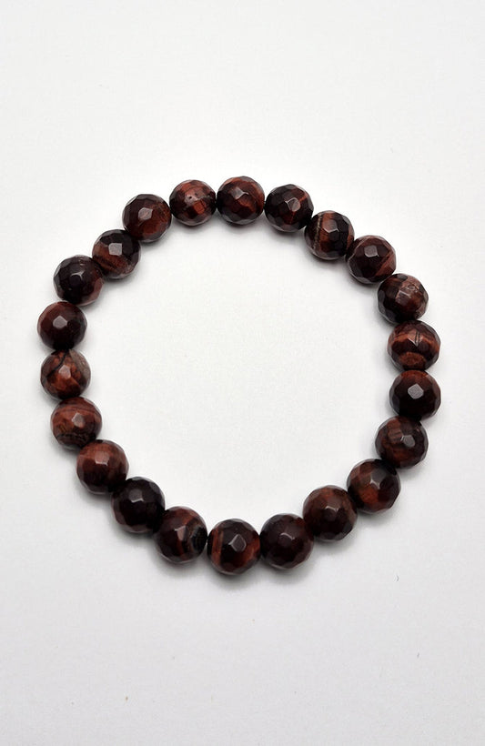 Gemstone Bead Bracelet - Tiger's Eye Red 8mm Faceted