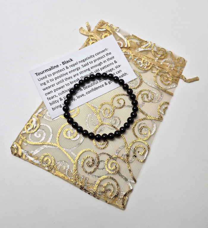 Gemstone Bead Bracelet - Tourmaline (Black) 6mm
