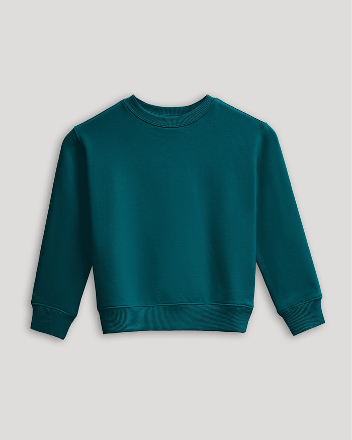 Girls Deep Emerald Slouch Pullover Crew, long-sleeve, laid flat.