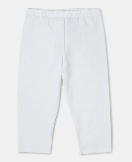 Girl's Super Combed Cotton Elastane Stretch Capri - White
