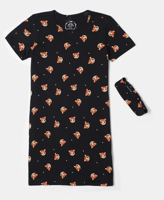 Girl's Super Combed Cotton Printed Dress with Matching Headband - Assorted