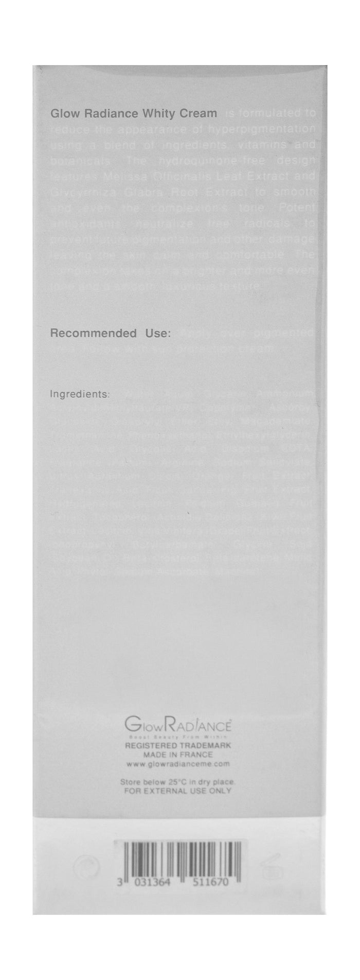 Glow Radiance Whity Lightening Face Cream with Tranexamic Acid, Glycyrrhiza Glabra Root & Fruit Extract, 50ml - Makkah Pharmacy