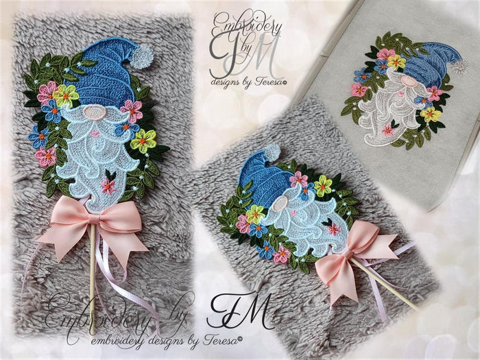 Gnome with flowers/5x7 hoop/ two variations