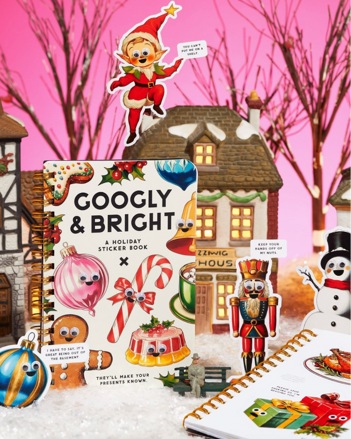 Googly & Bright Christmas sticker book by Brass Monkey sold by le monkey house