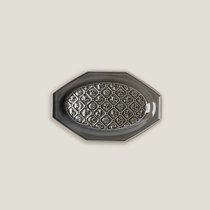 Gray Octagonal Ceramic Embossed Plates