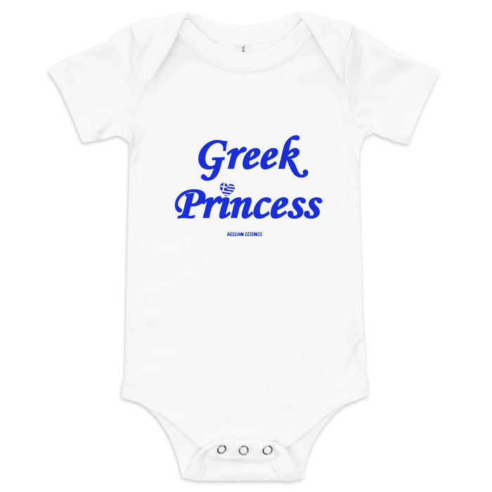 Baby one piece that says "Greek Princess" on the front