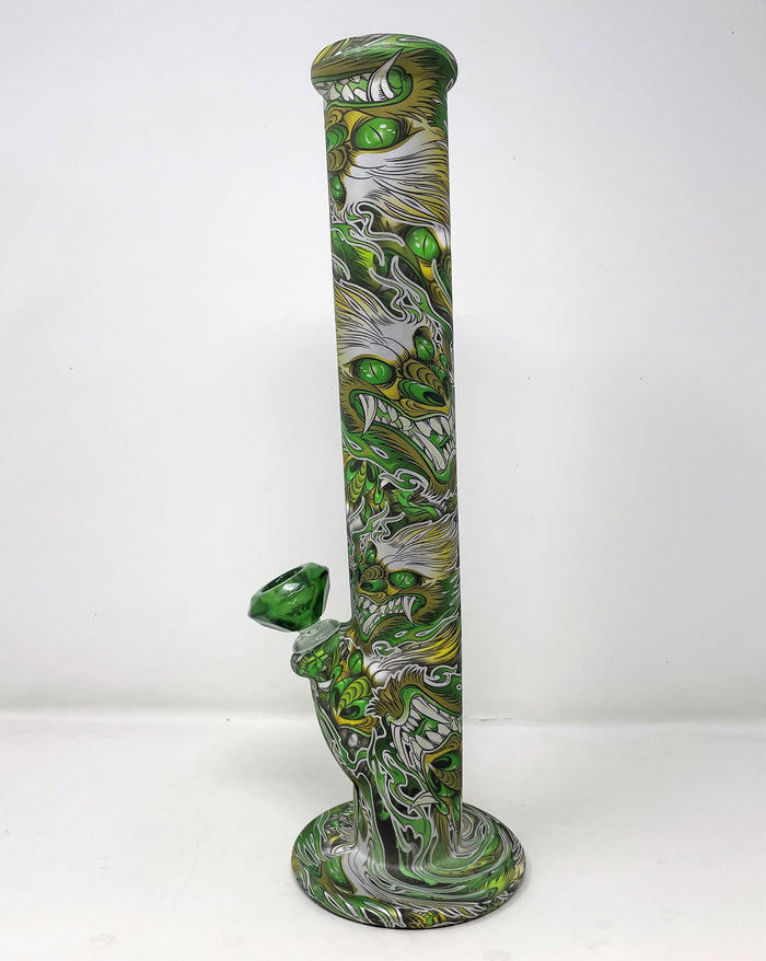 Green Dragon Design 14" Thick Silicone Straight Unbreakable Bong Diamond Bowl