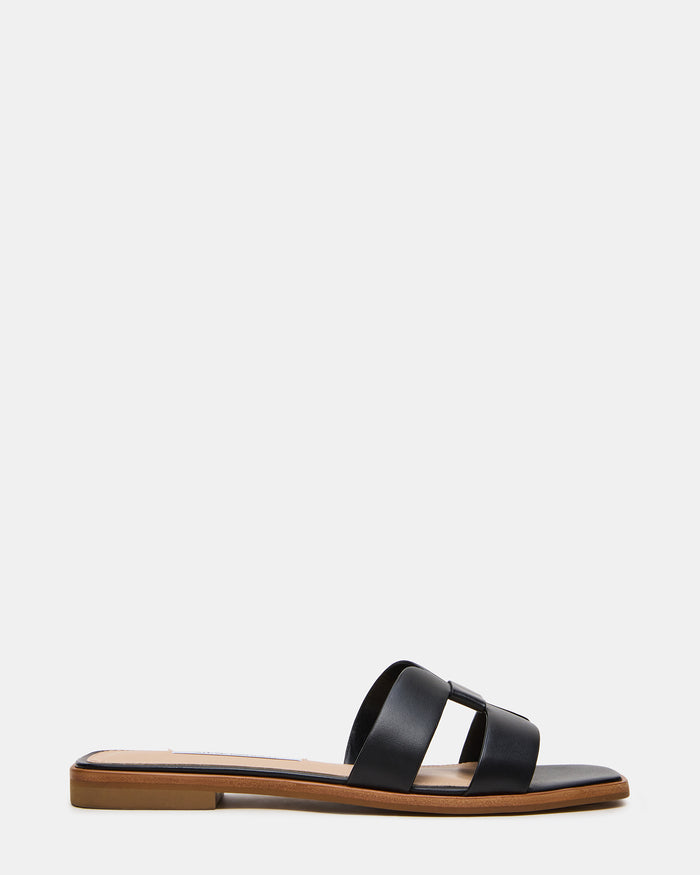 HADYN2.0 Black Leather Slide Square-Toe Mule Women's Sandal | Steve Madden