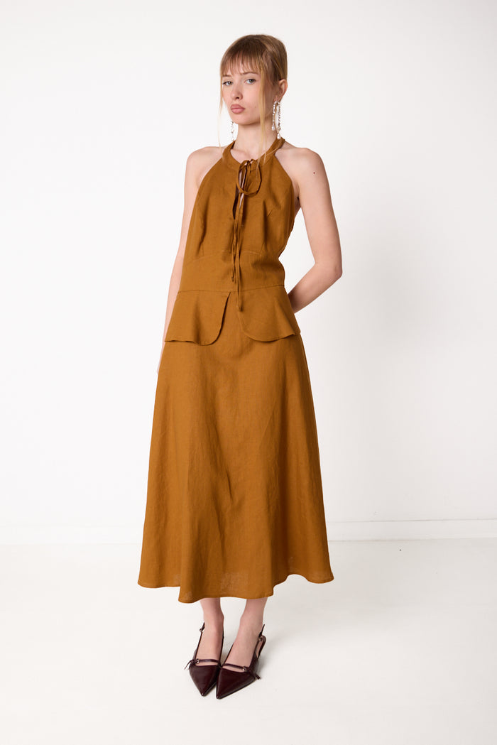 Halterneck midi dress with layered waist detail wholesale