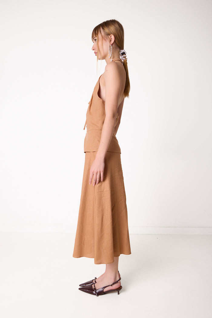 Halterneck midi dress with layered waist detail wholesale