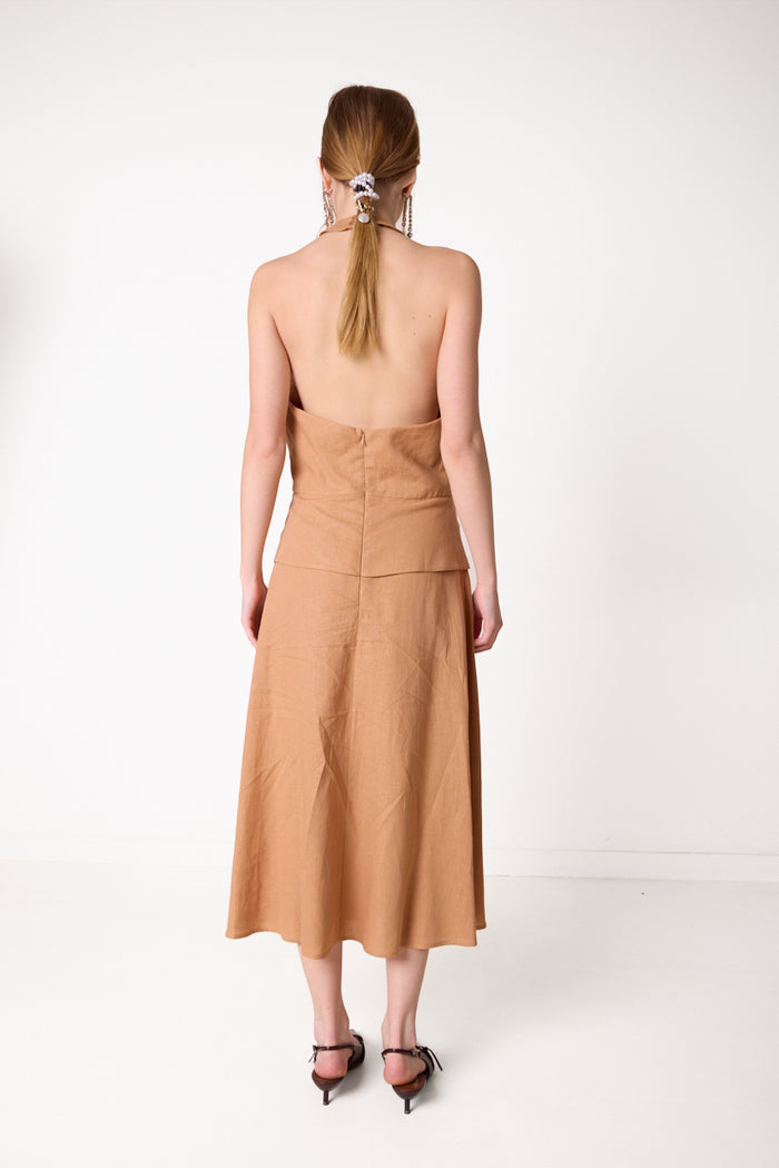 Halterneck midi dress with layered waist detail wholesale