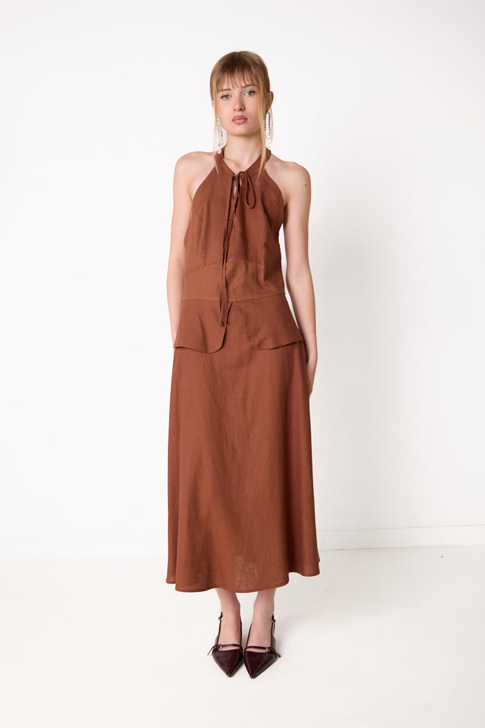 Halterneck midi dress with layered waist detail wholesale