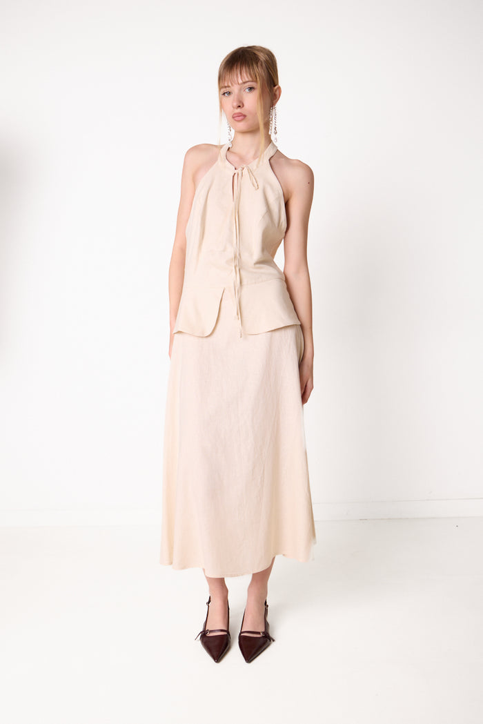 Halterneck midi dress with layered waist detail wholesale