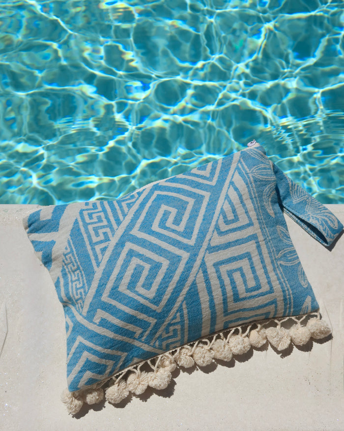 Handcrafted Wet/Dry Clutch Bag - Light Blue Modern Meander Print