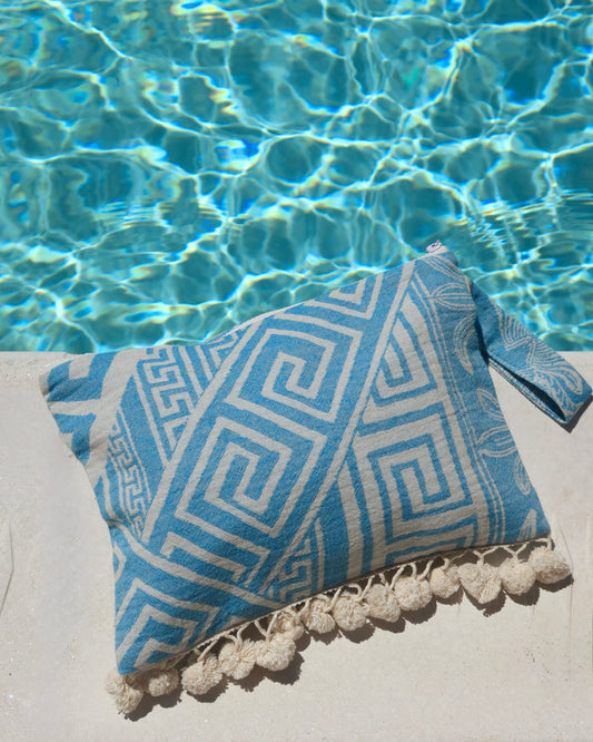 Handcrafted Wet/Dry Clutch Bag - Light Blue Modern Meander Print