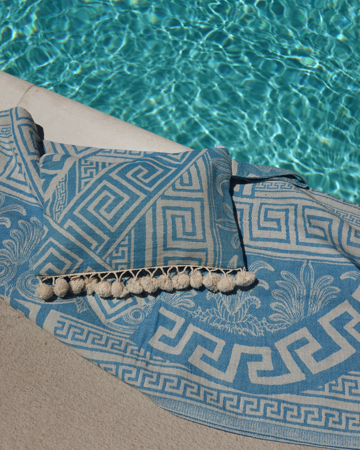 Handcrafted Wet/Dry Clutch Bag - Light Blue Modern Meander Print