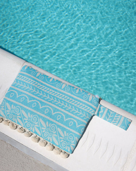 Handcrafted Wet/Dry Clutch Bag - Turquoise Mediterranean Print