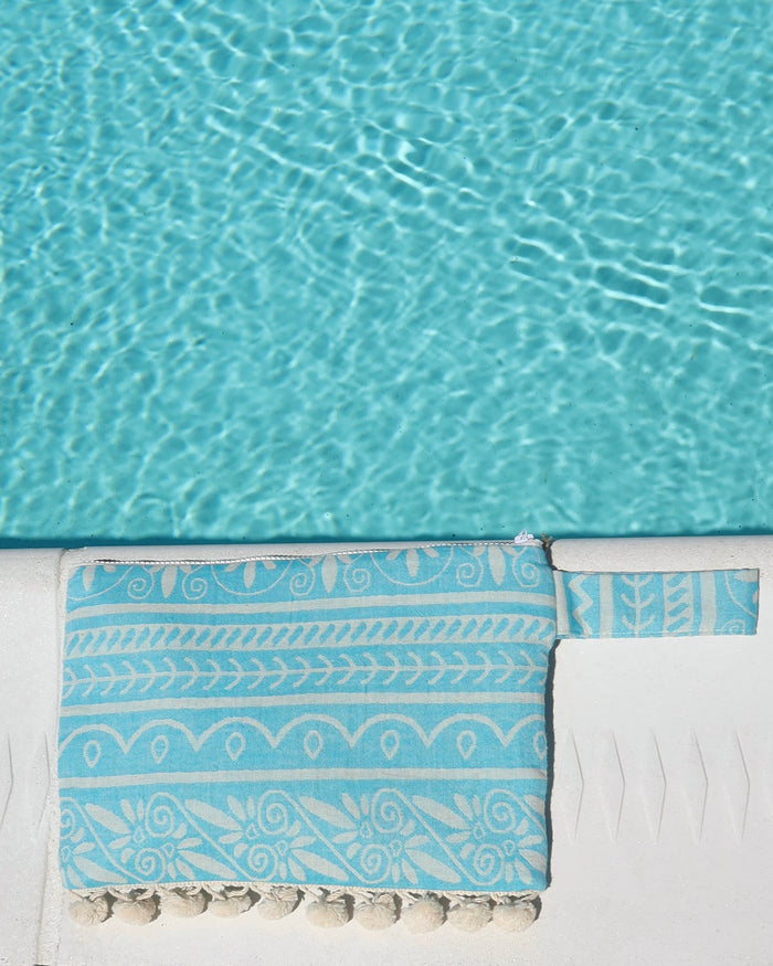 Handcrafted Wet/Dry Clutch Bag - Turquoise Mediterranean Print