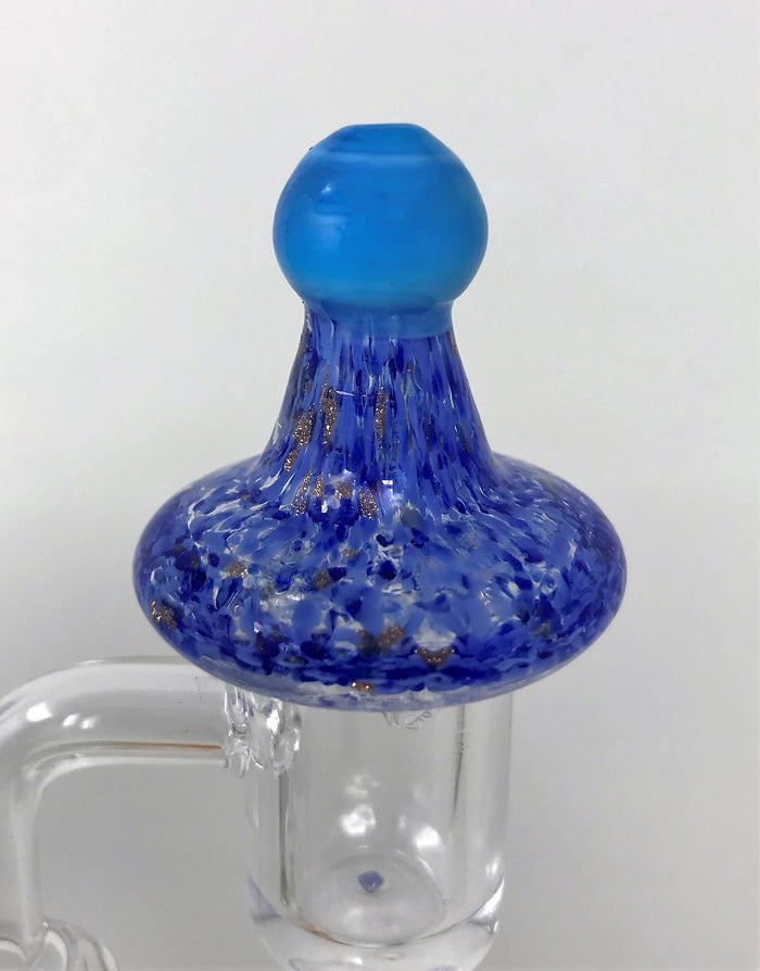 Handmade Thick Glass Blue-on-Blue Carb Cap with Accents