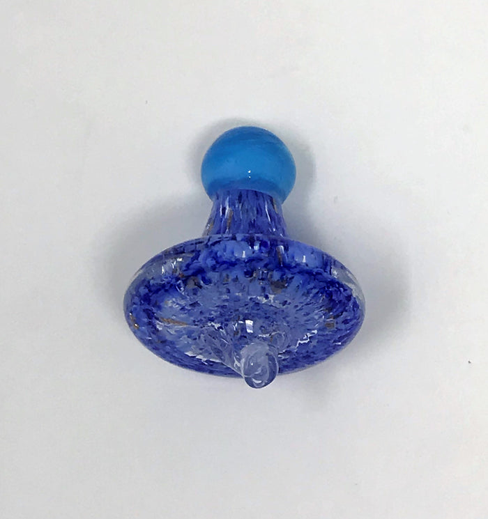 Handmade Thick Glass Blue-on-Blue Carb Cap with Accents