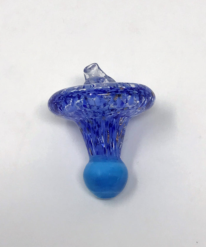 Handmade Thick Glass Blue-on-Blue Carb Cap with Accents