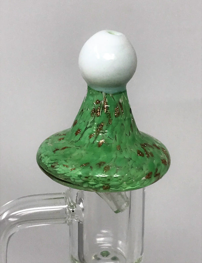 Handmade Thick Glass Carb Cap - Green on White with Speckled Accents
