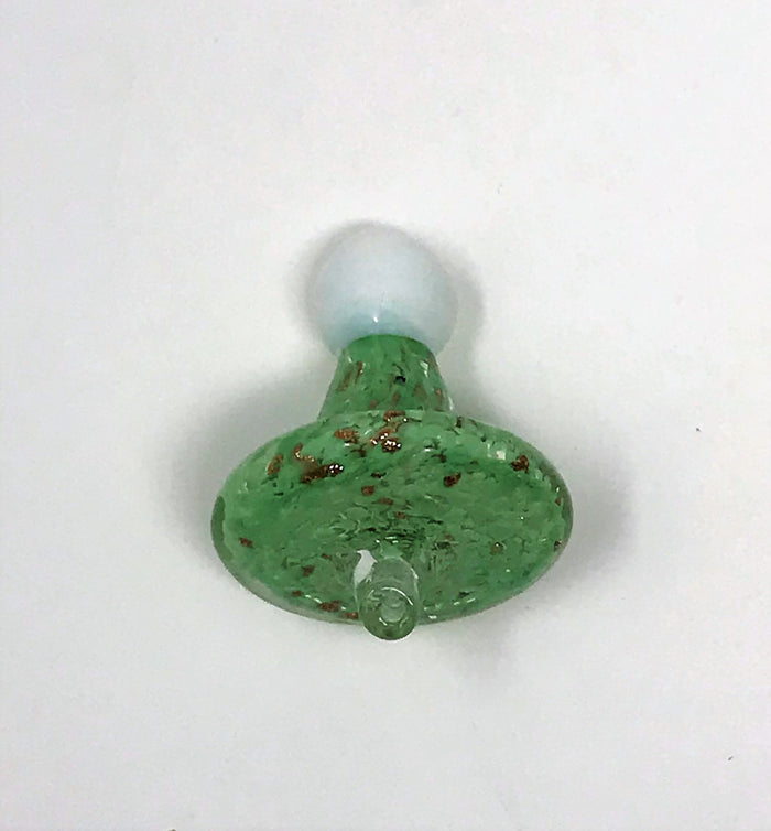 Handmade Thick Glass Carb Cap - Green on White with Speckled Accents