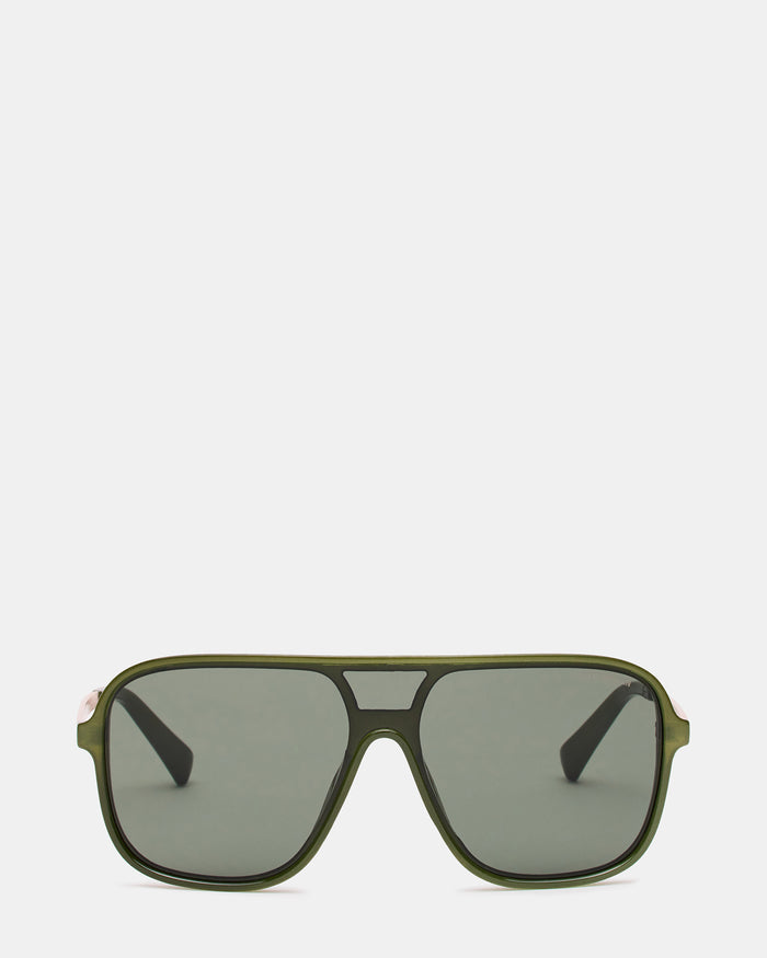 HARLAND Green Frame Shield Dark Grey Lens Sunglasses | Steve Madden