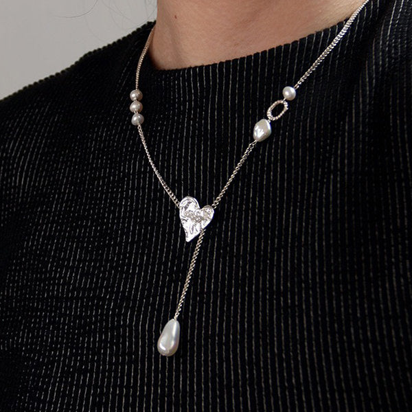 Heart Pendant Necklace - With Pearl Drop