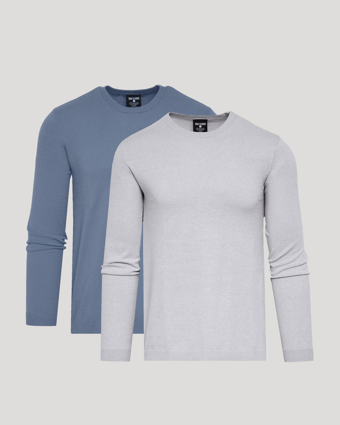 Heather Gray & Fiord Dressy Crew Neck Sweater 2-Pack laid flat.