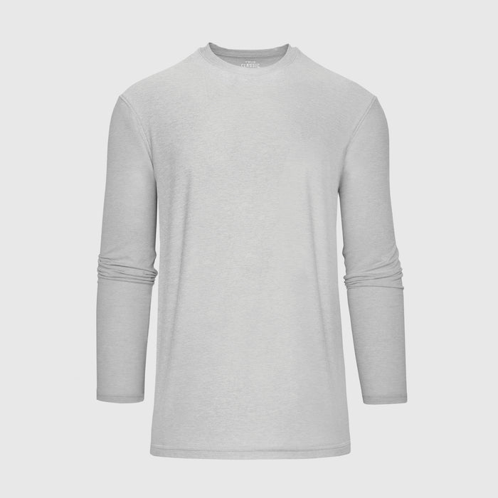 Heather Light Gray Active Long Sleeve Crew T-Shirt laid flat, front view.