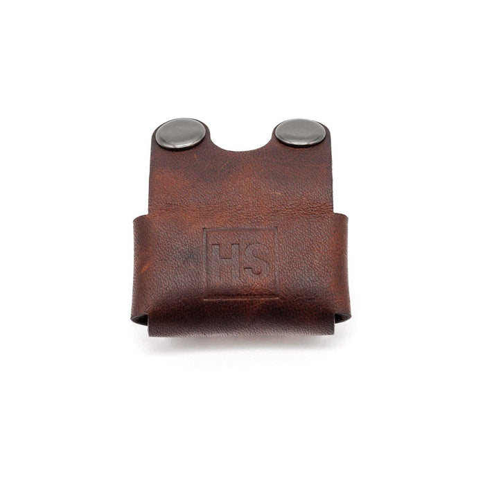 Close-up of leather razor head cover's top view