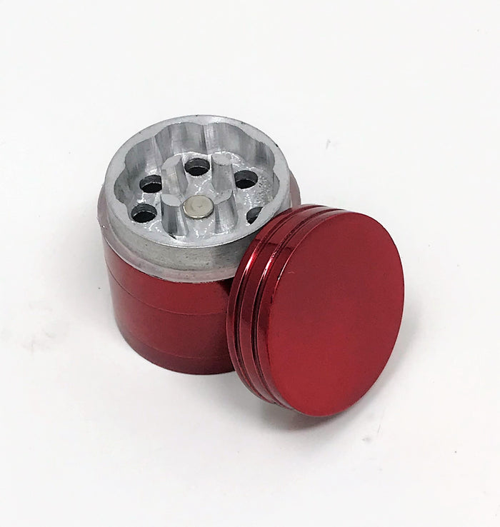 Herb Grinder 1.25 Inch Grinder with Pollen Catcher and Magnetic Lid 4 Piece Red