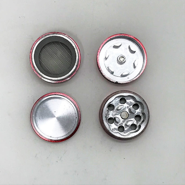 Herb Grinder 1.25 Inch Grinder with Pollen Catcher and Magnetic Lid 4 Piece Red