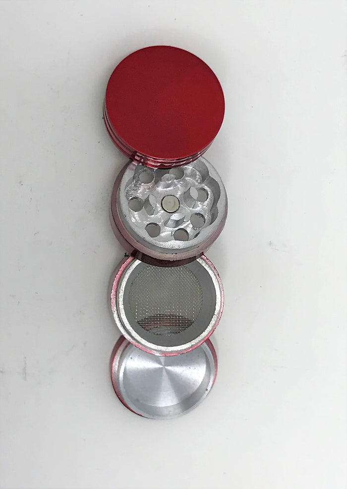 Herb Grinder 1.25 Inch Grinder with Pollen Catcher and Magnetic Lid 4 Piece Red