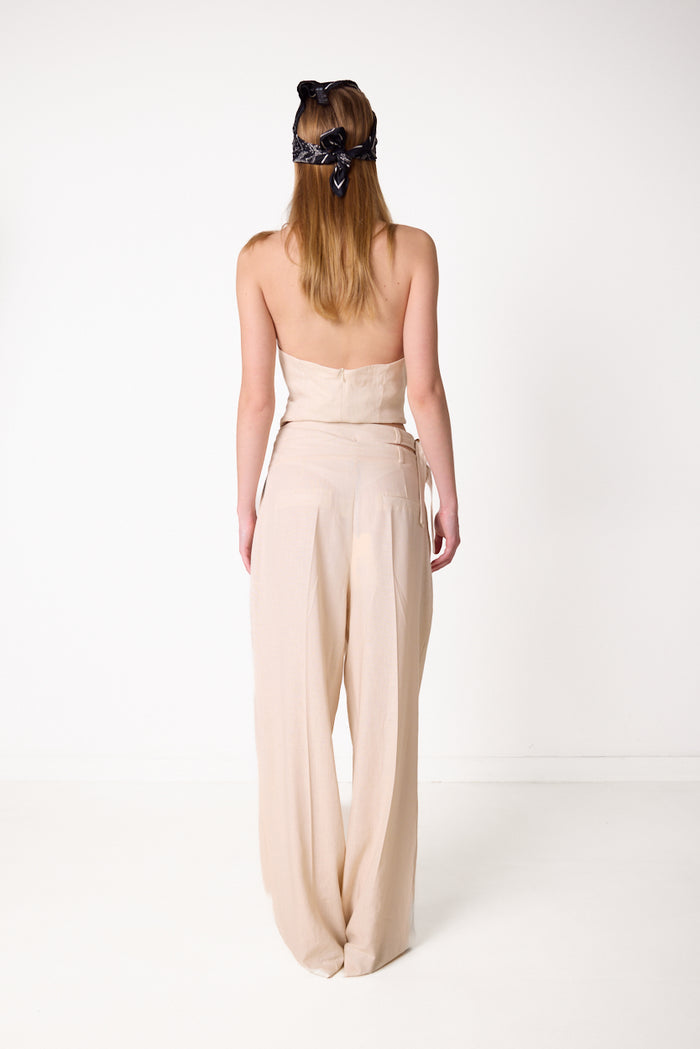 High-waist pleated wide-leg trousers with buckle waist detail wholesale