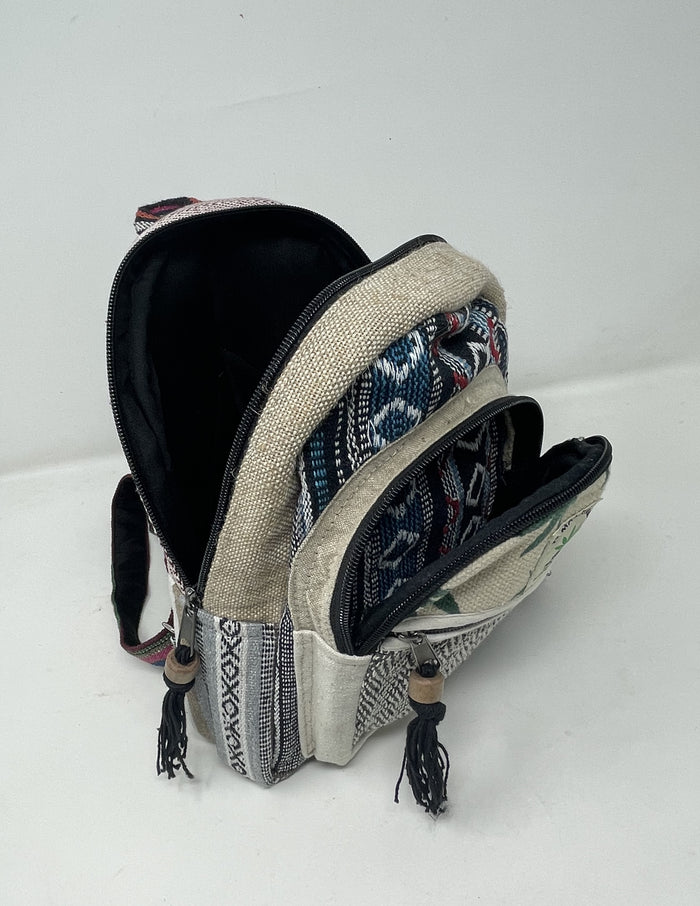 Himalayan Pure Hemp Mini Backpack with Tassels