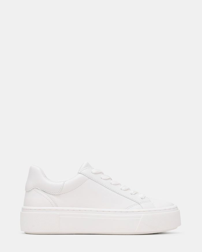 HOLLI White Leather Low-Top Lace-Up Platform Women's Sneaker | Steve Madden