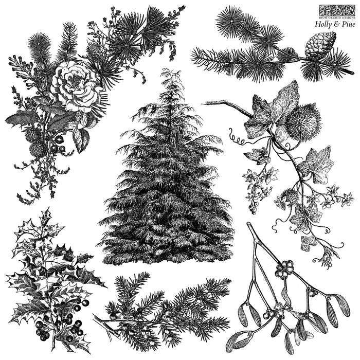 Holly & Pine Decor Stamp by Iron Orchid Design