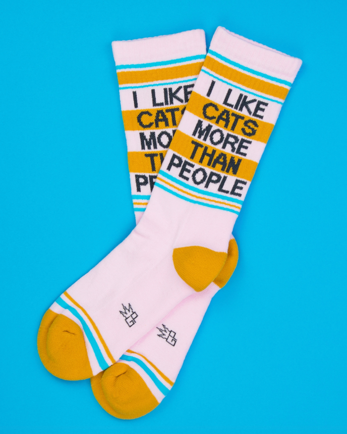 I like cats more than people retro gym socks by Gumball Poodle sold by Le Monkey House