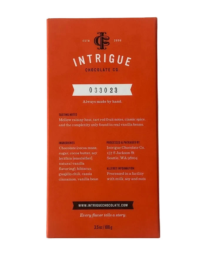 INTRIGUE CHOCOLATE CO 67% Dark Chili Hibiscus Cinnamon Vanilla