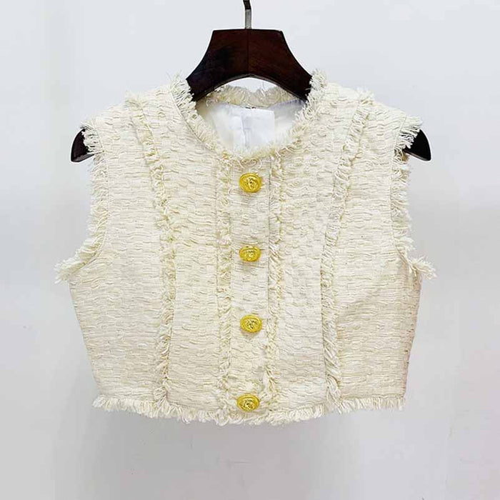 Ivory Tweed Crop Top Jacket + Mini Skirt Suit