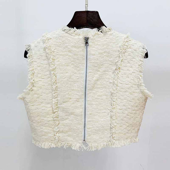 Ivory Tweed Crop Top Jacket + Mini Skirt Suit
