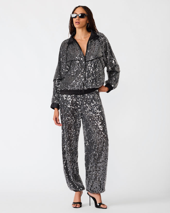 JACEY Black Sequin Long Sleeve Zip-Up Women's Jacket | Steve Madden