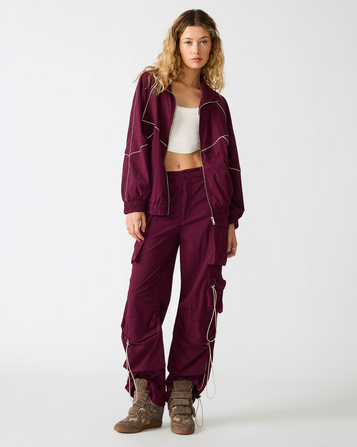 JACEY Deep Fig Long Sleeve Zip-Up Women's Jacket | Steve Madden