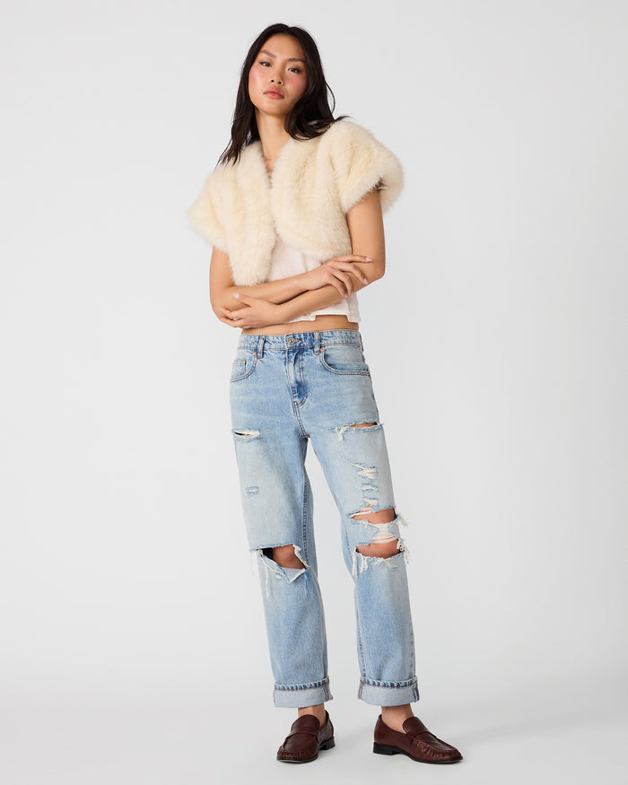 JALEN Cream Faux Fur Short-Sleeve Women's Bolero Jacket | Steve Madden