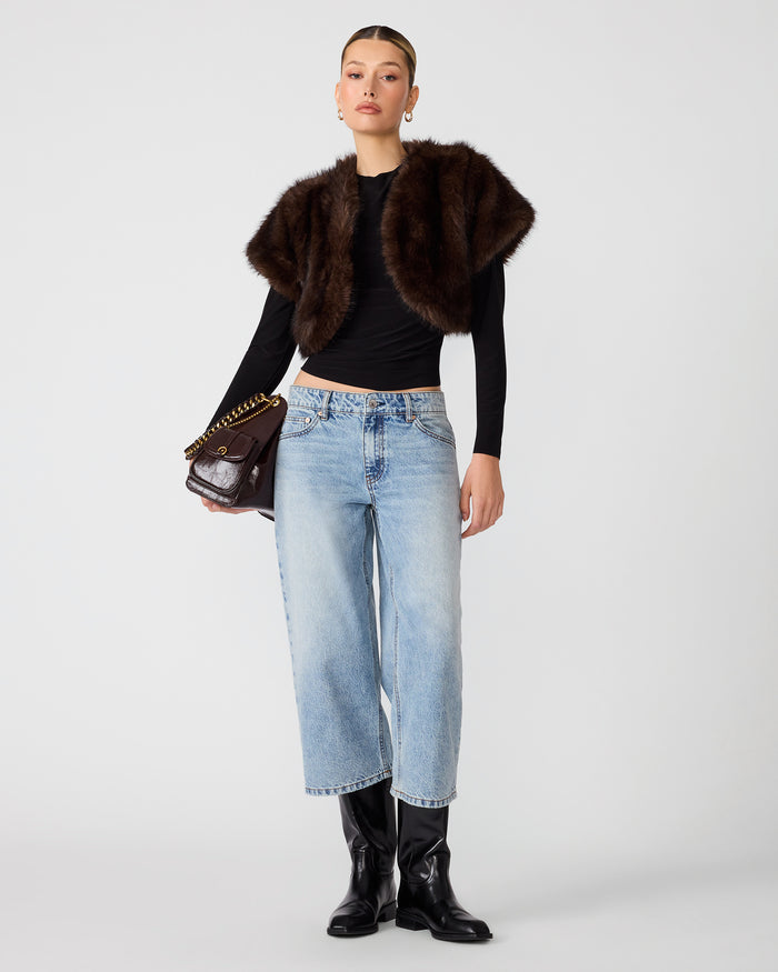 JALEN Brown Faux Fur Short-Sleeve Women's Bolero Jacket | Steve Madden