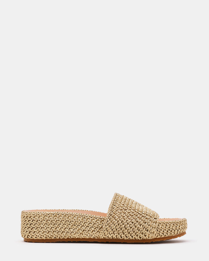 JEMMY Gold Raffia Slide Footbed Flatform Platform Women's Sandal | Steve Madden