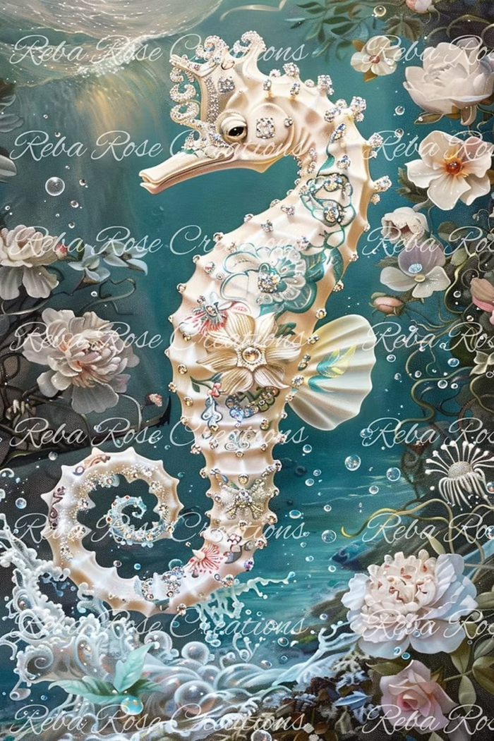 Jeweled Seahorse Rice Paper by Reba Rose Creations