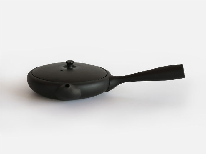 Jinsui Kiln: TOKI - SUMIKURO, Flat Tokoname Kyusu Tea Pot (80ml, Black)